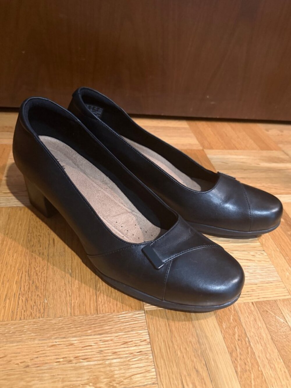 Clarks Black Leather Low Heel Shoes